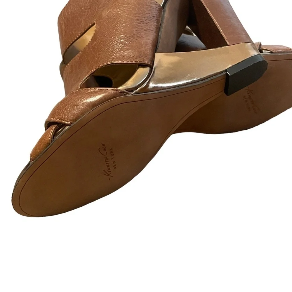 KENNETH COLE NY LEATHER BEIGE/LIGHT TAN PEEP TOE WEDGE HEEL WOMEN'S SZ 7.5M